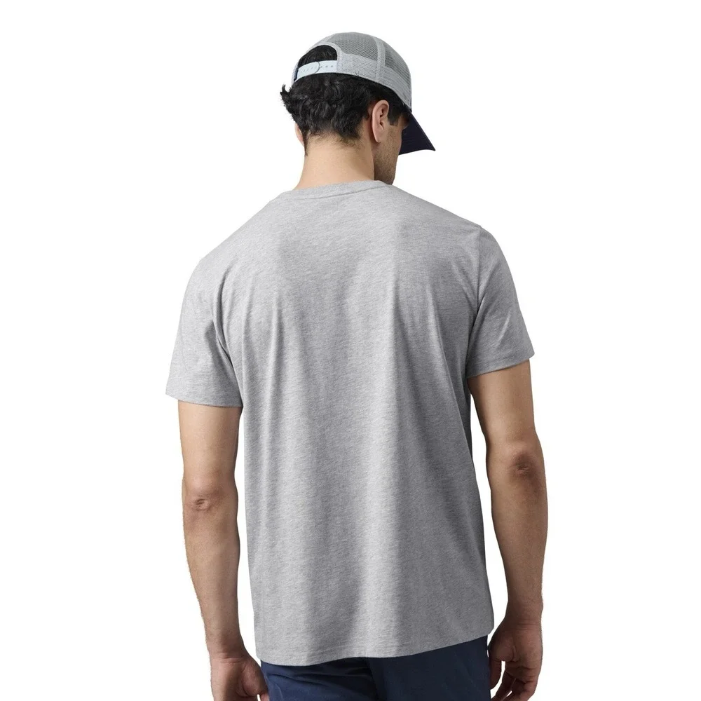 YETI Premium Logo Badge Heather Gray Navy Short Sleeve T-Shirt Men's Sz S *NEW*